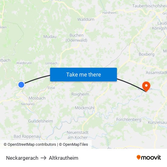 Neckargerach to Altkrautheim map