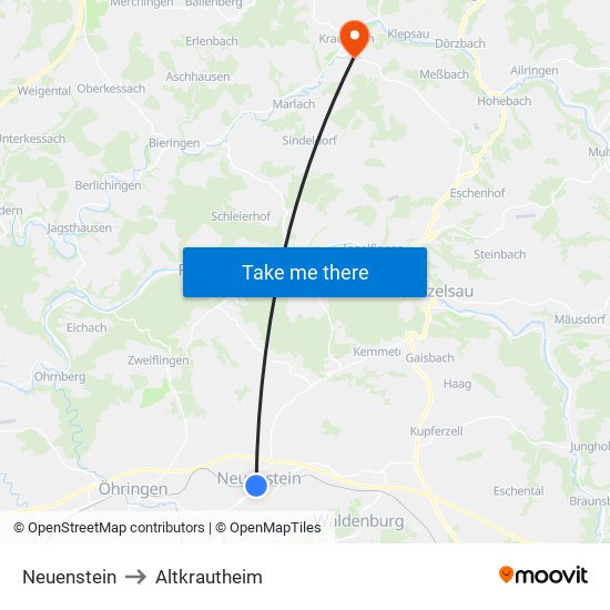 Neuenstein to Altkrautheim map