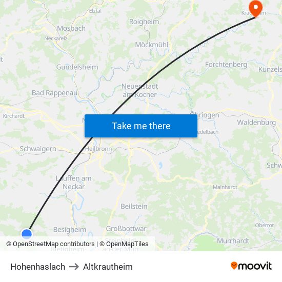 Hohenhaslach to Altkrautheim map