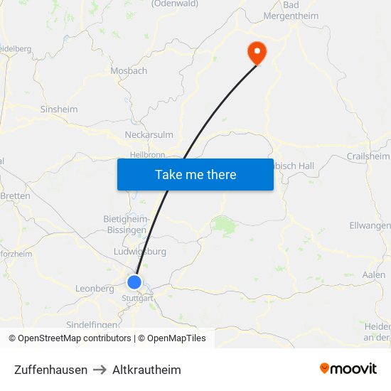 Zuffenhausen to Altkrautheim map