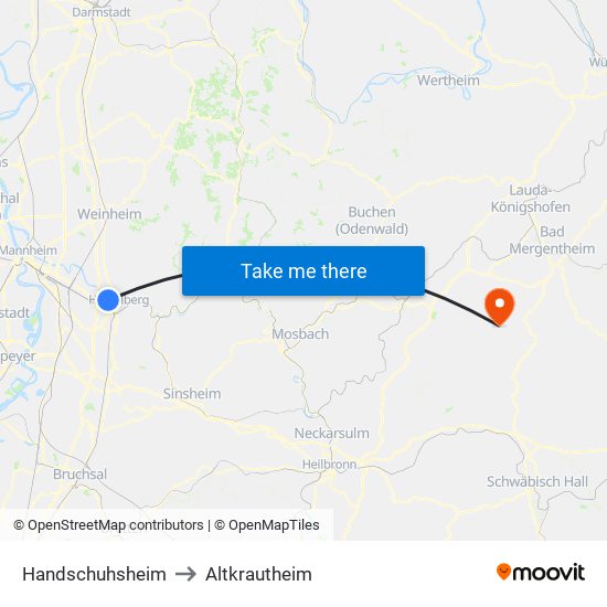 Handschuhsheim to Altkrautheim map