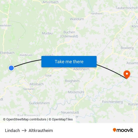 Lindach to Altkrautheim map