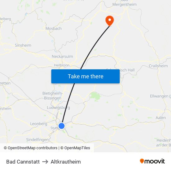 Bad Cannstatt to Altkrautheim map