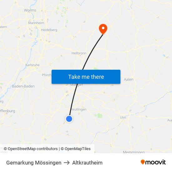 Gemarkung Mössingen to Altkrautheim map