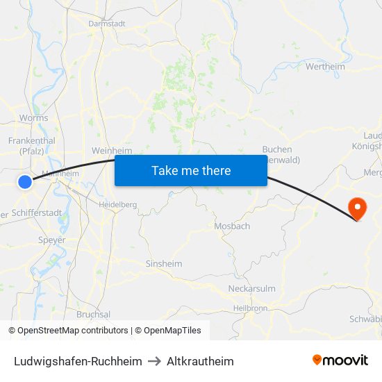 Ludwigshafen-Ruchheim to Altkrautheim map