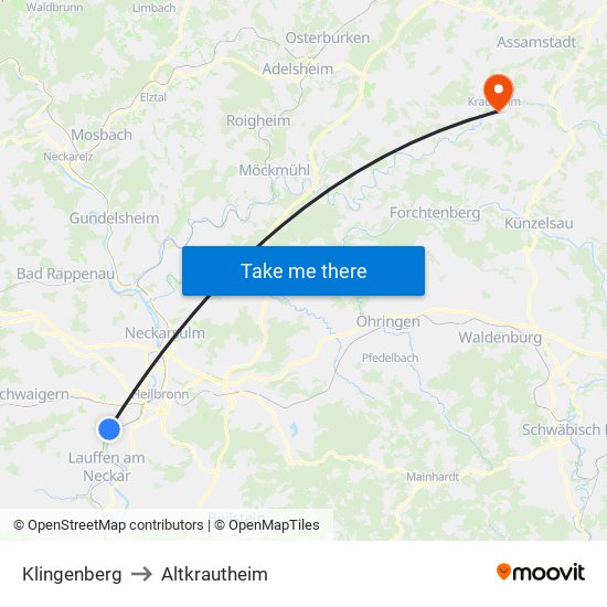 Klingenberg to Altkrautheim map