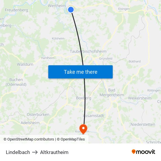 Lindelbach to Altkrautheim map