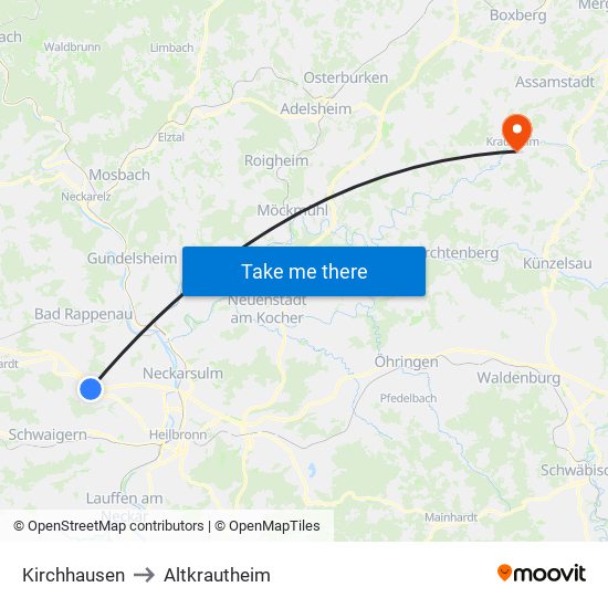 Kirchhausen to Altkrautheim map