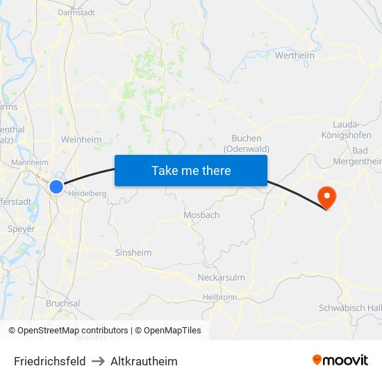 Friedrichsfeld to Altkrautheim map