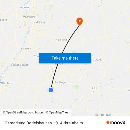 Gemarkung Bodelshausen to Altkrautheim map