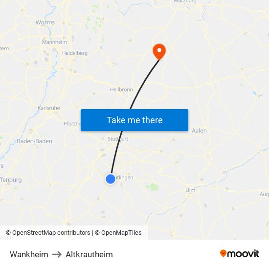 Wankheim to Altkrautheim map
