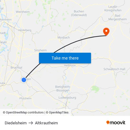 Diedelsheim to Altkrautheim map