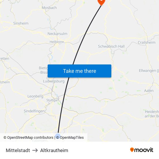 Mittelstadt to Altkrautheim map