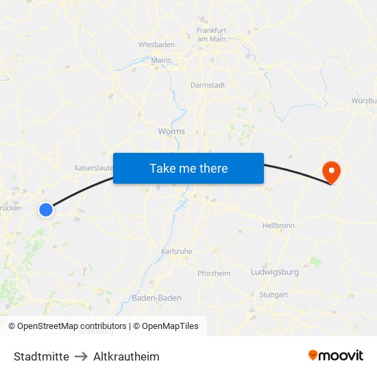 Stadtmitte to Altkrautheim map