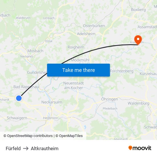 Fürfeld to Altkrautheim map
