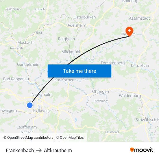 Frankenbach to Altkrautheim map