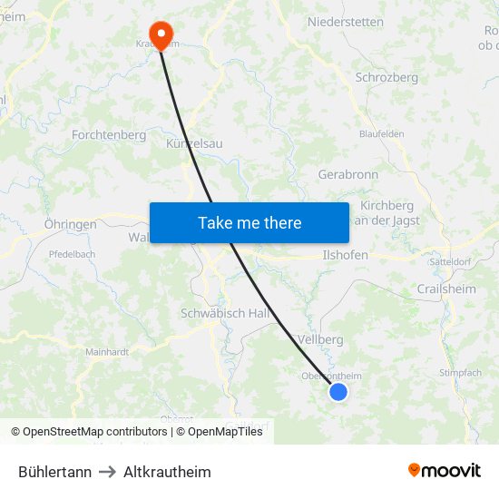 Bühlertann to Altkrautheim map