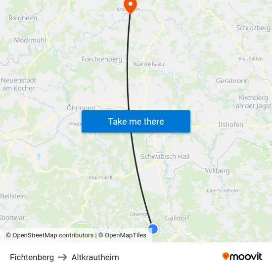 Fichtenberg to Altkrautheim map