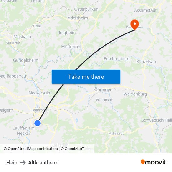 Flein to Altkrautheim map