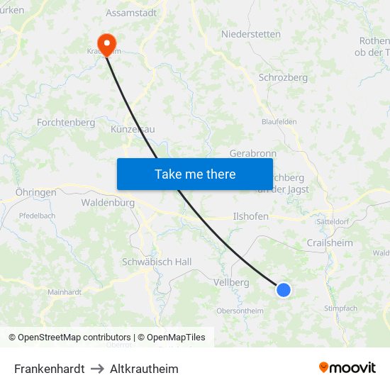 Frankenhardt to Altkrautheim map