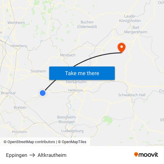 Eppingen to Altkrautheim map
