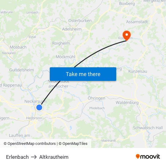 Erlenbach to Altkrautheim map