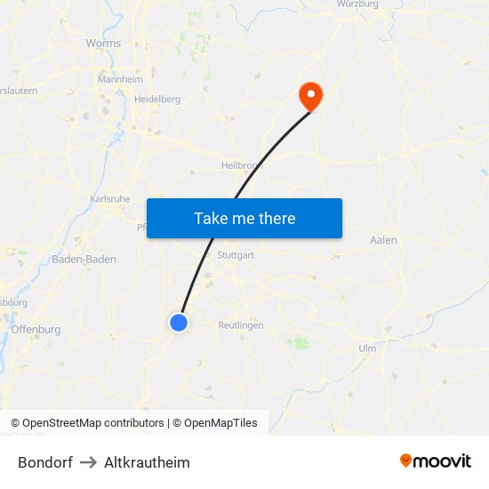 Bondorf to Altkrautheim map