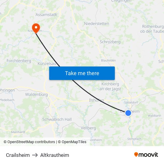 Crailsheim to Altkrautheim map