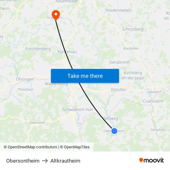 Obersontheim to Altkrautheim map