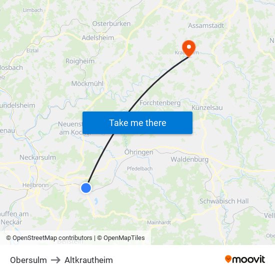 Obersulm to Altkrautheim map