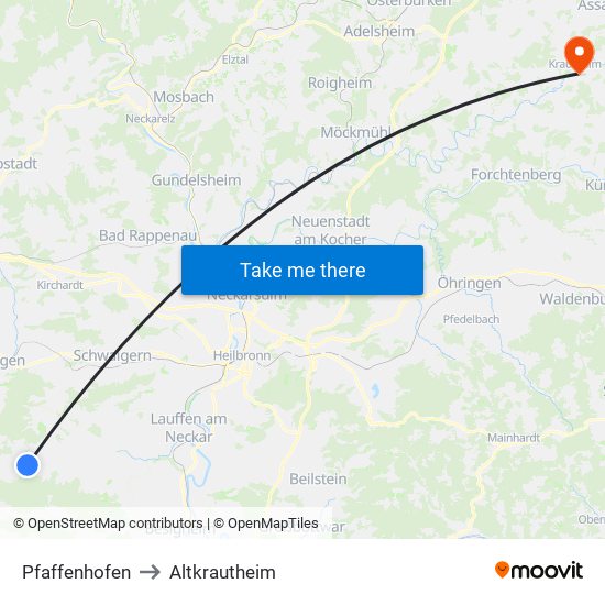 Pfaffenhofen to Altkrautheim map