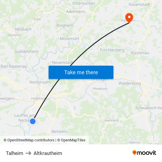 Talheim to Altkrautheim map