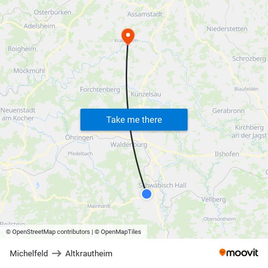 Michelfeld to Altkrautheim map