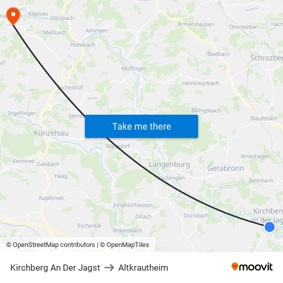 Kirchberg An Der Jagst to Altkrautheim map