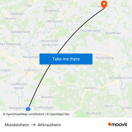 Mundelsheim to Altkrautheim map