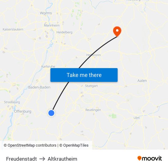 Freudenstadt to Altkrautheim map