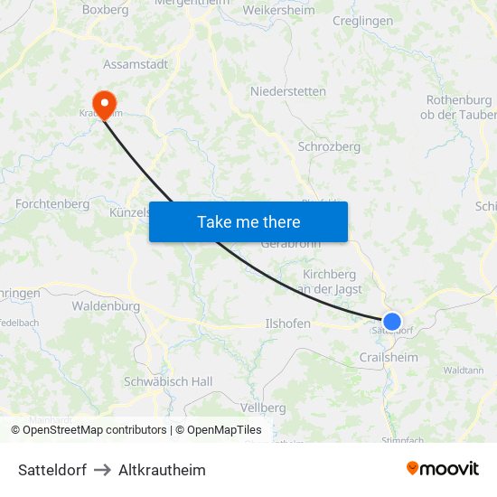 Satteldorf to Altkrautheim map