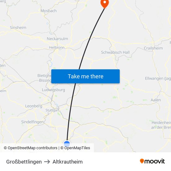 Großbettlingen to Altkrautheim map