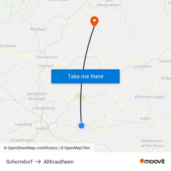 Schorndorf to Altkrautheim map