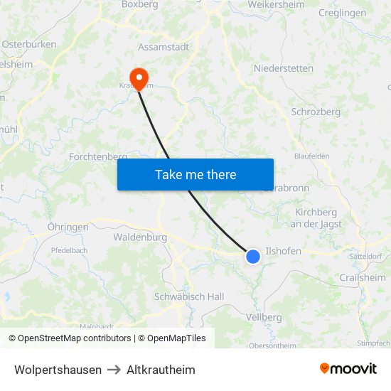 Wolpertshausen to Altkrautheim map