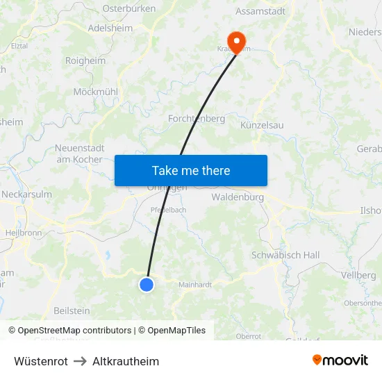 Wüstenrot to Altkrautheim map