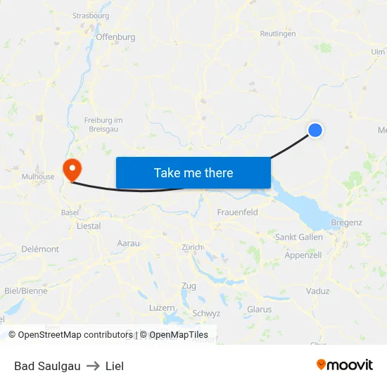 Bad Saulgau to Liel map