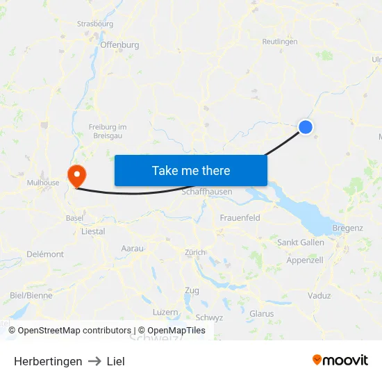 Herbertingen to Liel map