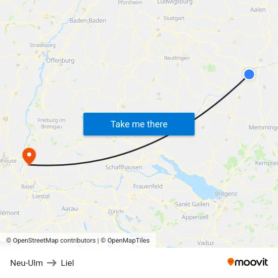 Neu-Ulm to Liel map