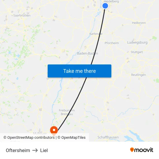 Oftersheim to Liel map