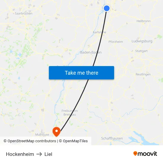 Hockenheim to Liel map