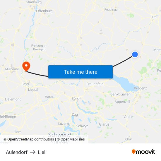 Aulendorf to Liel map