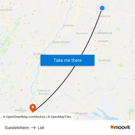 Gundelsheim to Liel map