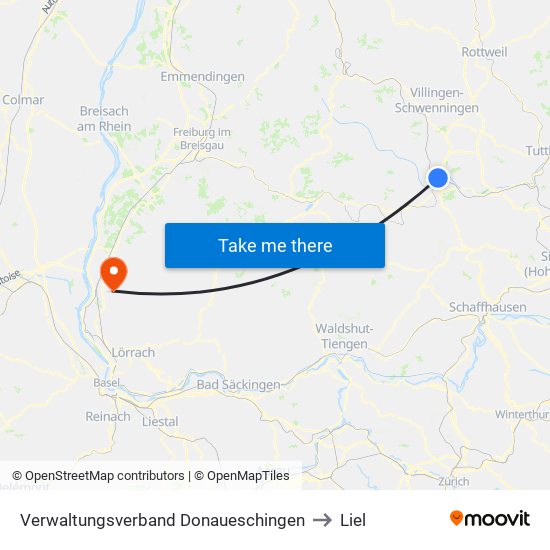 Verwaltungsverband Donaueschingen to Liel map