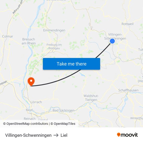 Villingen-Schwenningen to Liel map